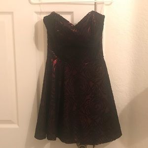 Strapless red and black mini dress